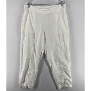 EILEEN FISHER Pants M Organic Linen Cropped Tapered Pull On Elastic Waist White